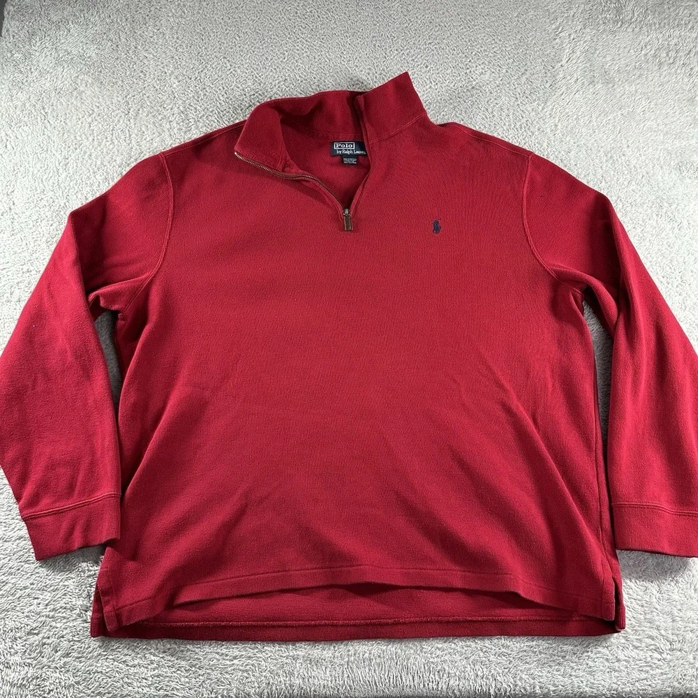 VINTAGE Polo Ralph‎ Lauren Quarter Zip Sweater Mens XXL 2x Red Sweater